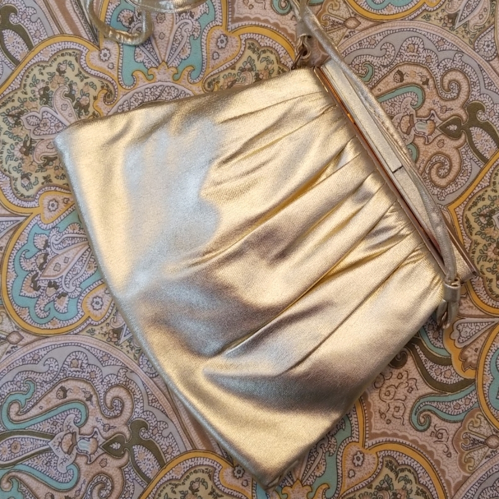 Vintage Gold Fabric Shoulder or Clutch Evening Bag - Picture 5 of 5